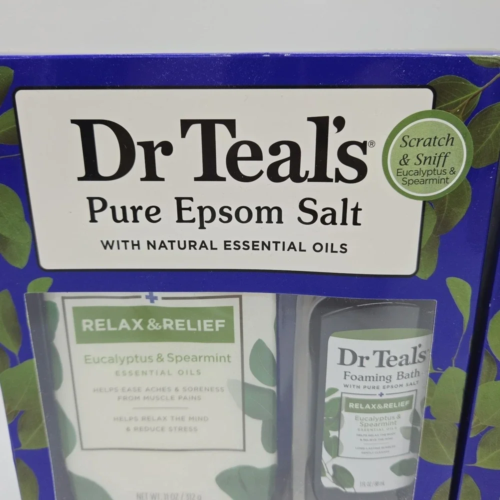 2x Dr Teal's Pure Epsom Salt Soak & Foaming Bath Eucalyptus & Spearmint Gift Set